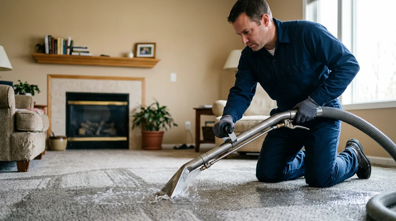 Water damage restoration technician working near Dexter, KS
